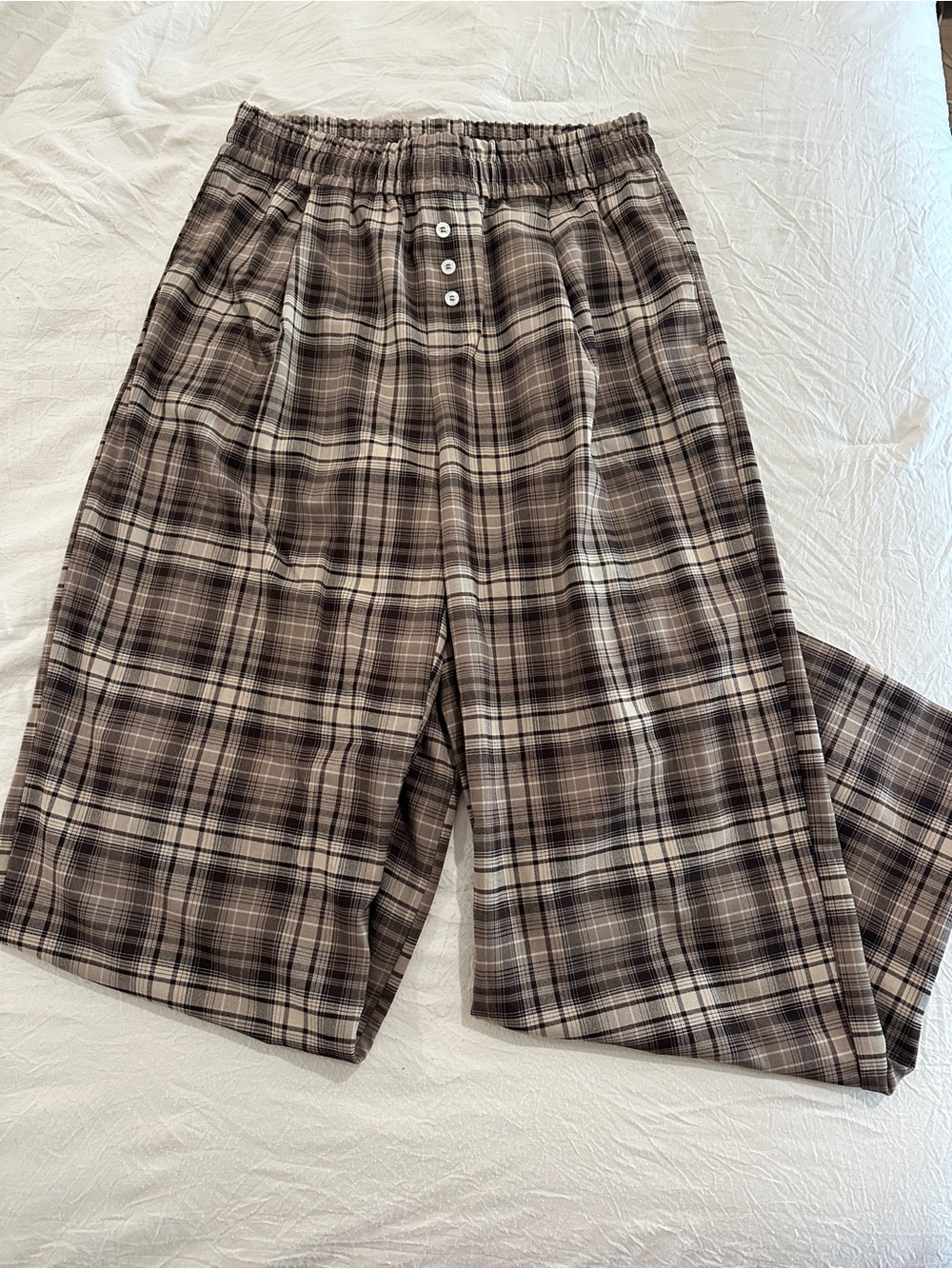 Bershka Brown Plaid Wide Leg Pants